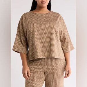 Max Studio Blouse women’s Size Medium Brown‎ Geometric Patterned Top